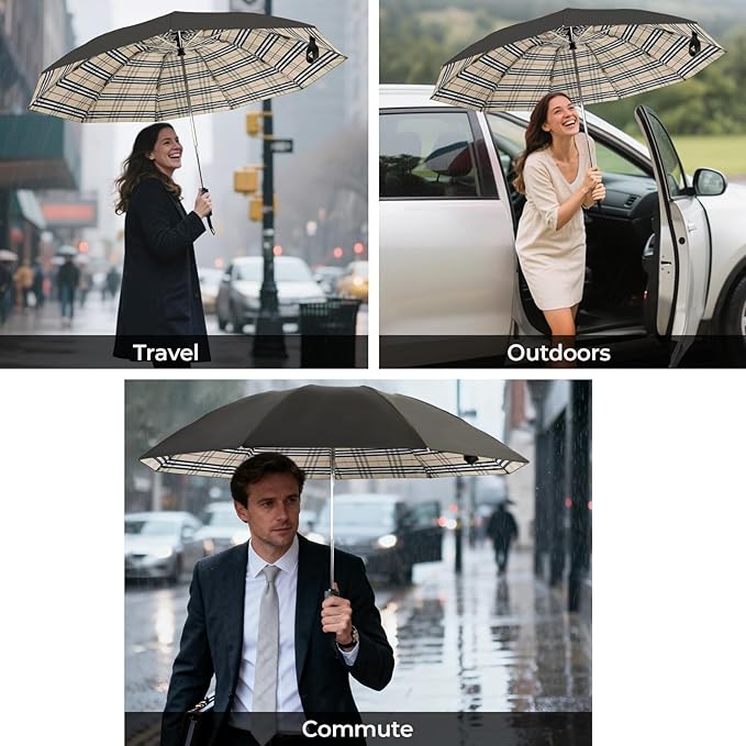 LLanxiry Compact Travel Umbrella, 44" Canopy, Automatic Open/Close Windproof Umbrella, 210T Pongee, 8-Rib Fiberglass, Travel Size Mini, Portable Rain/Sun Umbrellas UPF 50+ with Cover