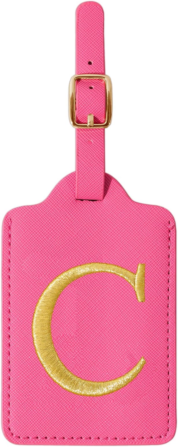 Personalized Initial Rose Red Leather Cute Luggage Tags with Privacy Cover Name Card, Embroidered Custom Monogram Travel Backpack Tag Gifts for Women Kids