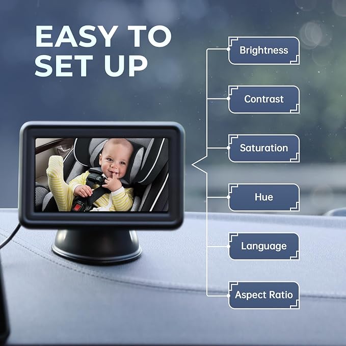 Baby Car Mirror with 4.3'' HD Night Vision Function Display, Safety Car Seat Camera for Infant Newborn,Baby Mirror with Clear Vision & 360° Rotation,Shatterproof & Easy Installation for All Vehicles