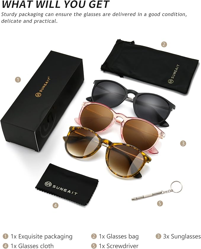 SUNGAIT Premium Vintage Round Sunglasses for Women Men Classic Retro Trendy Style