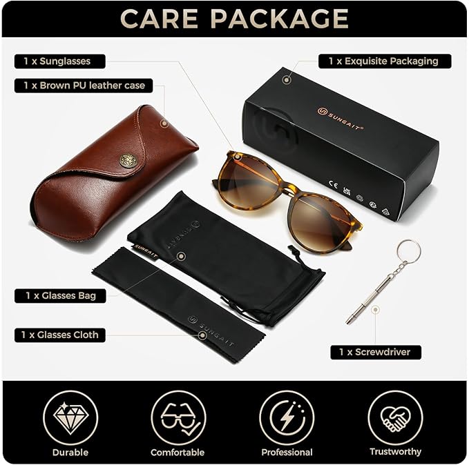 SUNGAIT Premium Vintage Round Sunglasses for Women Men Classic Retro Trendy Style