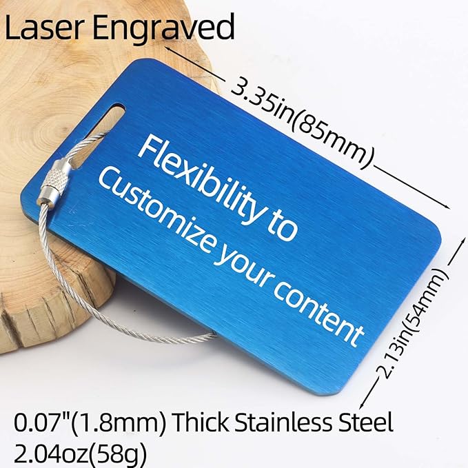 Sturdy and Durable Personalized Luggage Tags for Suitcases,Cruise Essentials Travel Tags for Luggage,Travel Bag Labels,Heavy-Duty Stainless Steel Blue Rectangular Vertical Suitcases Tags