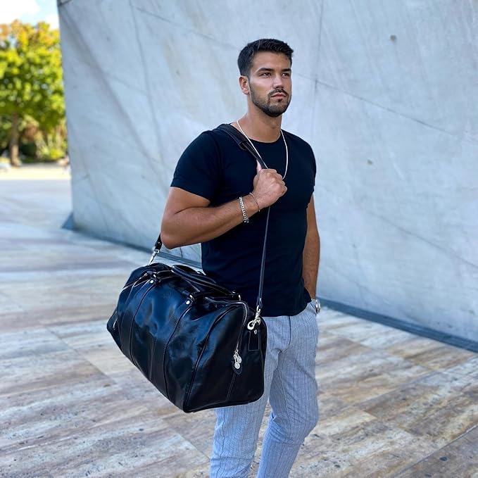 Leather Duffel Bag Weekend Bag Gym Large Travel Bag - Time Resistance