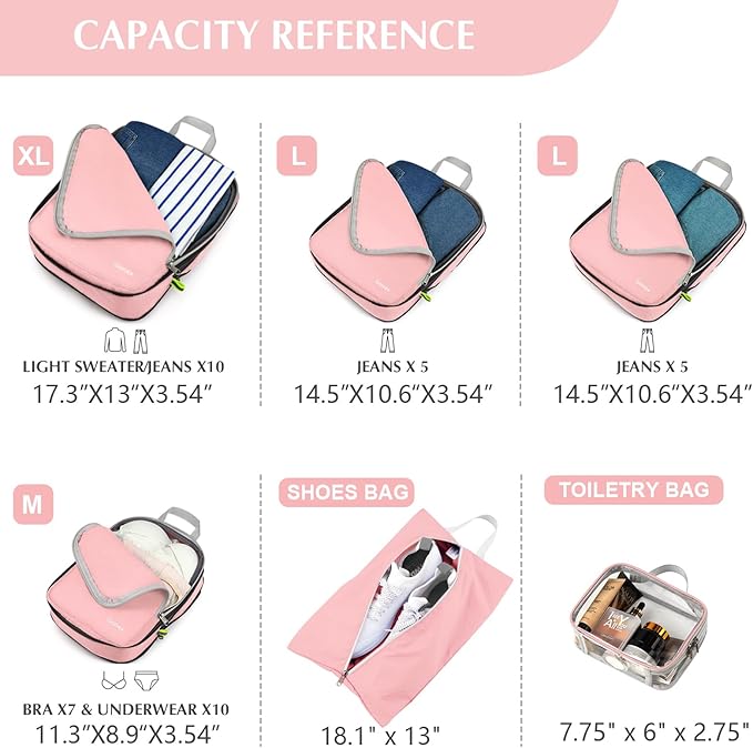 Gonex Compression Packing Cubes, 3pcs/4pcs Expandable Storage Travel Luggage Bags Organizers