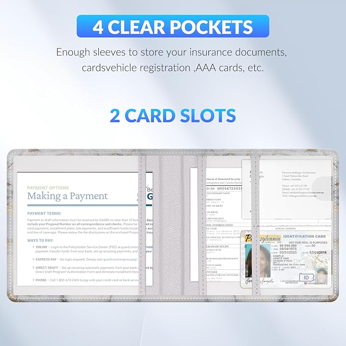 Car Registration and Insurance Card Holder，Vehicle Glove Box Car Organizer，Accessories Case for Storing Driving Licences, Cards, Documents