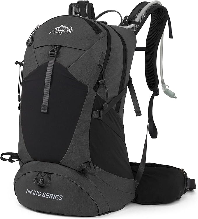 Hiking Backpack, Waterproof Hiking Daypack with 3L Water Bladder and Rain Cover, Lightweight Travel Camping Backpack for Men Women (Black)