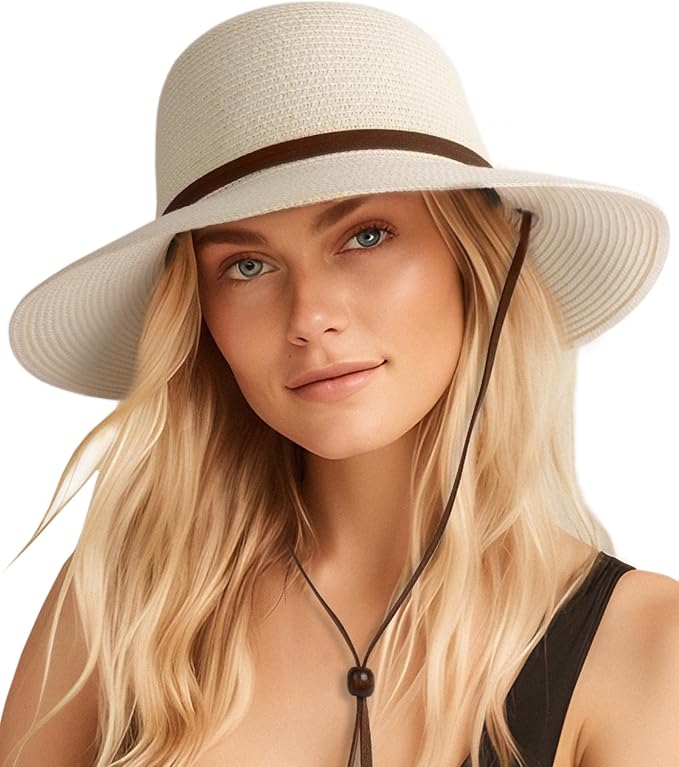 FURTALK Womens Wide Brim Sun Hat with Wind Lanyard UPF Summer Straw Sun Hats for Women