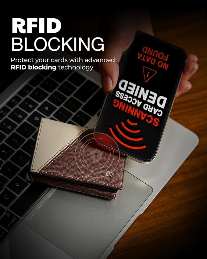 Jenoss Smart Wallet For Men: Full Grain Leather, Handcrafted, Slide Metal Pop Up Case, Slim RFID Blocking Credit Card Holder, Compact 12 Cards Slot Organizers, ID, Money Clip (Brown & Cream)