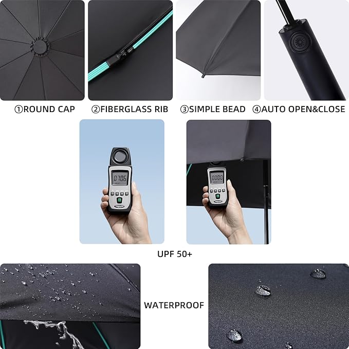 Folding Umbrella Anti-UV Compact Durable Folding Umbrella Auto Open Close Windproof Travel Umbrella Premium Grip Fits Backpack