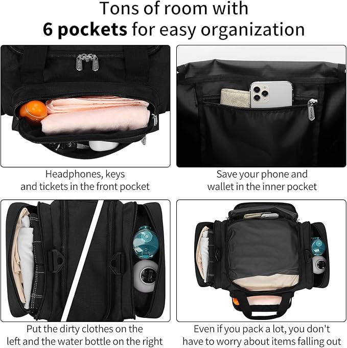 Small Duffel Bag 17 inch Carry On Weekender Bag for Travel Gym Sport (17x10x9 in) - Black