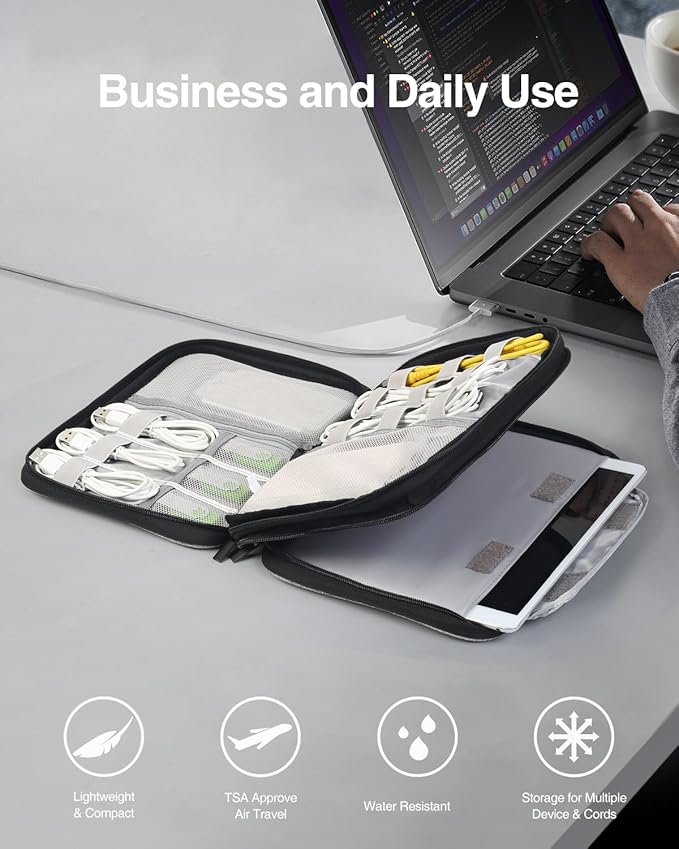 Luxtude Travel Cord Organizer Case, Electronic Organizer Travel Case Large, Cable Organizers Bag, Tech Bag for Cable Storage/Cord Storage/iPad Pro(up to 11")/Wall Charger/Electronics