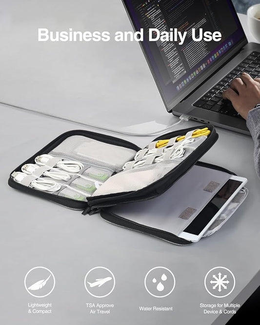 Luxtude Travel Cord Organizer Case, Electronic Organizer Travel Case Large, Cable Organizers Bag, Tech Bag for Cable Storage/Cord Storage/iPad Pro(up to 11")/Wall Charger/Electronics