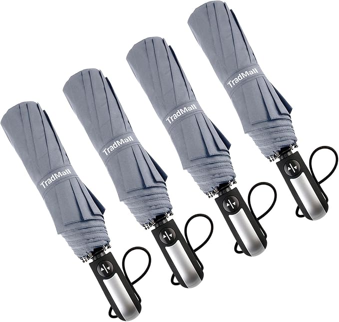 TradMall 4 Pack Travel Umbrella Windproof Portable 46 Inches Large Canopy Ergonomic Handle Auto Open & Close