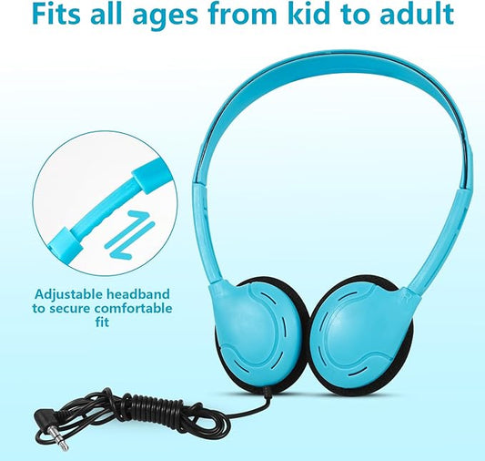 Classroom Headphones Bulk 50 Pack for School,Wholesale Earphones Class Set of Headphones for Students Testing On Line Learning Adult 3.5mm Jack (10 Multi Color)