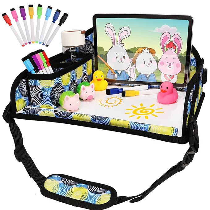 Kids Travel Tray for Airplane - Toddler Car Seat Table Tray, Road Trip Essentials for Boys & Girls, Carseat Lap Desk for Kids Road Trip Activities, Magic Circle