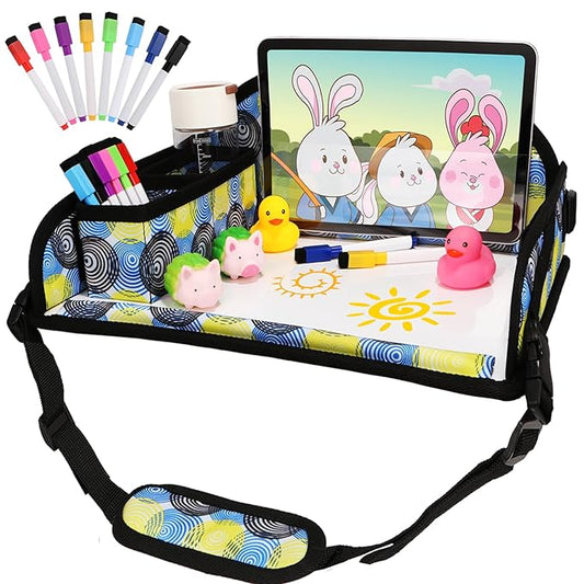 Kids Travel Tray for Airplane - Toddler Car Seat Table Tray, Road Trip Essentials for Boys & Girls, Carseat Lap Desk for Kids Road Trip Activities, Magic Circle