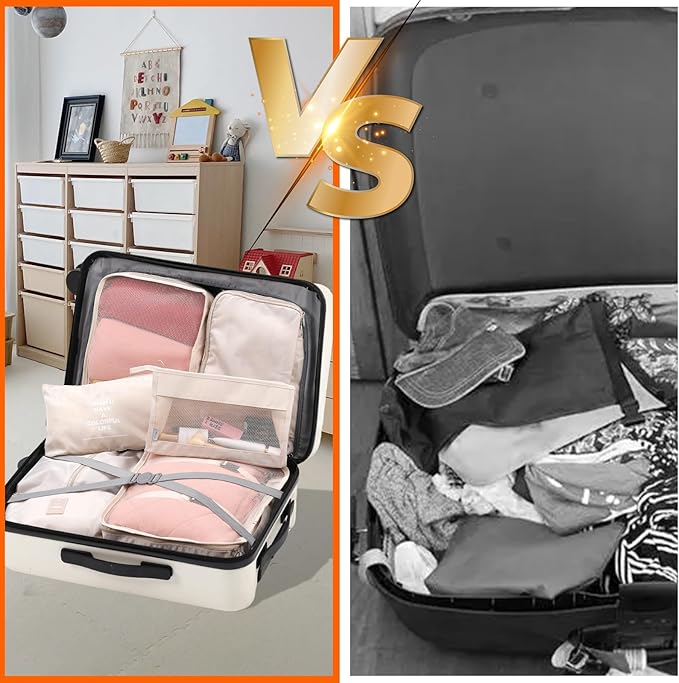 Packing Cubes Storage Bags 9 Pieces-Luggage Organizers Classify Store Clothing Efficiently for Travel Outdoor Home (Beige, 9 Pieces)