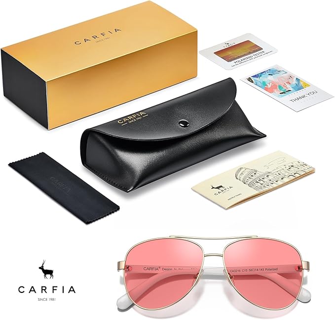CARFIA Retro Trendy Pilot Sunglasses for Women Polarized UV Protection, Lightweight Outdoor Driving Lady Sunnies Metal Frame