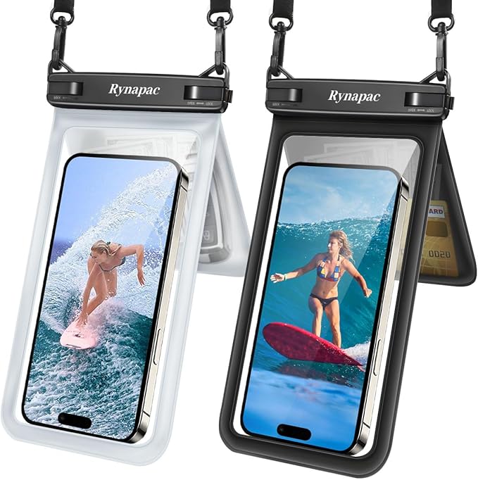 Waterproof Phone Pouch, [Up to 8.5''] Double Space Waterproof Phone Case with Lanyard for iPhone 17 16 15 Pro Max Galaxy S25 Ultra Pixel 10 Pro, Cellphone Dry Bag for Beach Vacation, 2 Pack