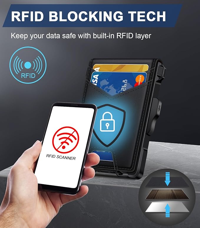 Wallet for Men, Minimalist Slim Mens Wallet with Money Clip, RFID Blocking Smart Pop Up Card Wallet with ID Window, Compact Bifold Wallet,Metal Aluminum Credit Card Holder