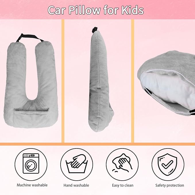 Car Pillow for Kids, U-Shaped Soft Car Travel Pillow for Sleeping with Removable Cover for Car Seat Head and Neck Support Children and Adult,Perfect for Long Road Travel,Grey