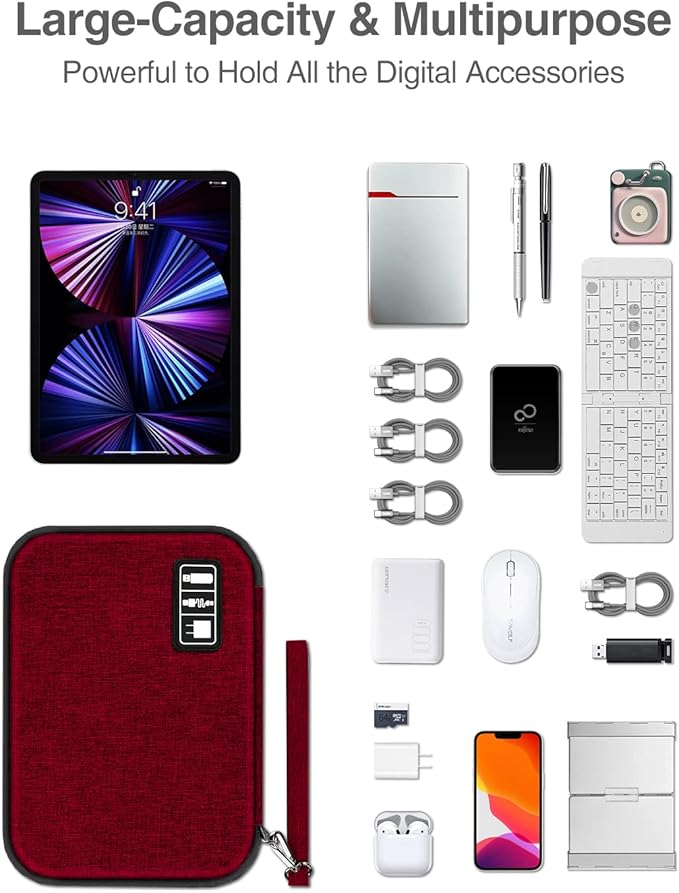 Luxtude Cord Organizer Travel, Cable Organizer Bag, Portable Electronics Organizer, Travel Essentials for Cord Storage/Charger Storage/Cable Storag, Red