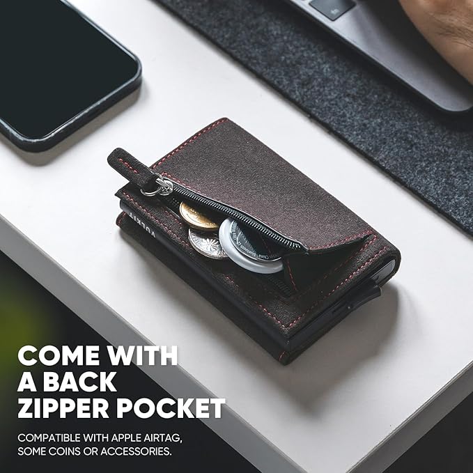 VULKIT Pop up Wallet Minimalist Cash Wallets RFID Blocking Leather Smart Credit Card Holder with Magnetic Closure for Men