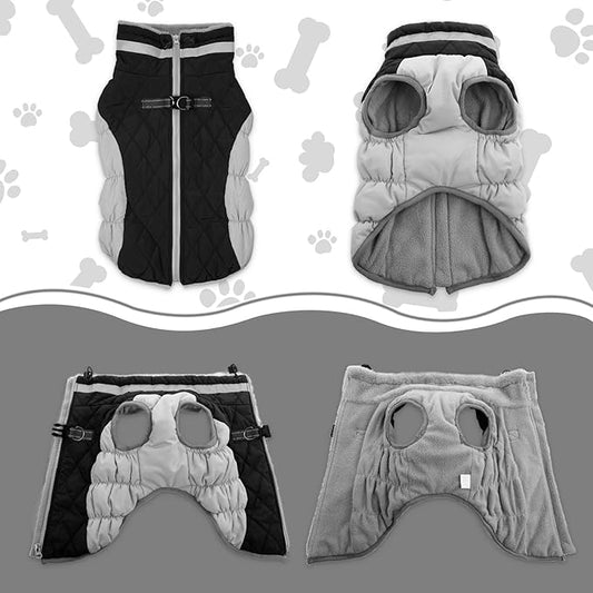 Lelepet Dog Coat Warm Dog Winter Coat Waterproof Dogs Jacket with Harness Built in Reflective Pet Fleece Vest Zip-Up Cold Weather Coats for Large Dogs Turtleneck & Windproof Coats Boxer Black XL