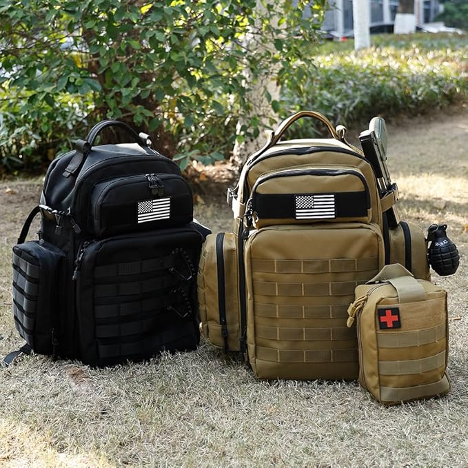 Military Tactical Backpack,Large Army Assault Bag for Men and Women Black Molle Bag,Heavy Duty Rucksack Range (Green Brown)