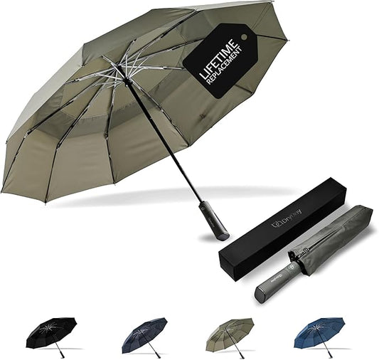 DryDay Premium Umbrellas for Rain, Large Windproof Double Canopy Umbrella, 10 Aluminum Ribs, Sturdy Frame, Auto Open Close Unique Handle, Windproof & Waterproof Umbrella for Women & Men