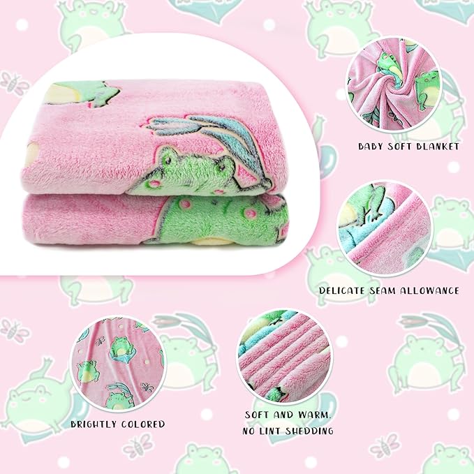 Frog Gifts for Girls Women Glow in The Dark Blanket Cute Frog Throw Blanket Pink Frogs Stuff Birthday Decorations 40"x50"