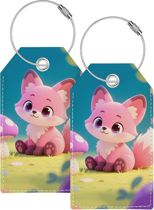 Luggage Tag, Luggage Tags for Suitcases, Cute Personalized Bag Tags for Backpacks Handbag School Instrument with Name ID Label Travel Essentials, Unique Fun Baggage Tags 2 Pack, Pink Fox