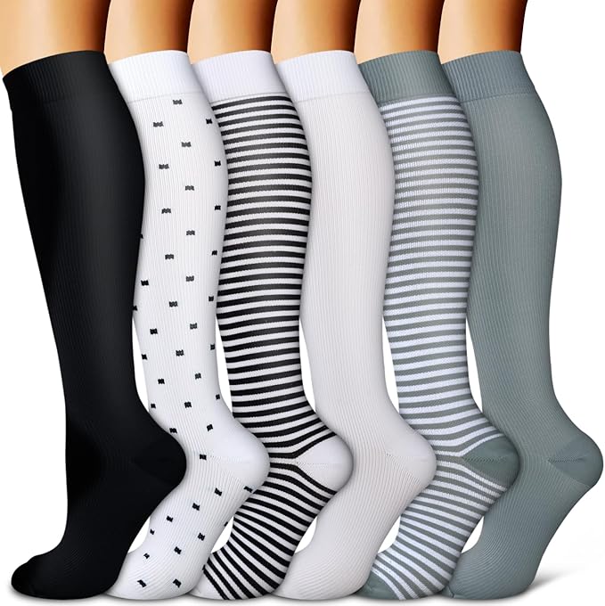 BLUEENJOY Copper Compression Socks for Women & Men (6 pairs) - Best Support for Nurses, Running, Hiking, Recovery