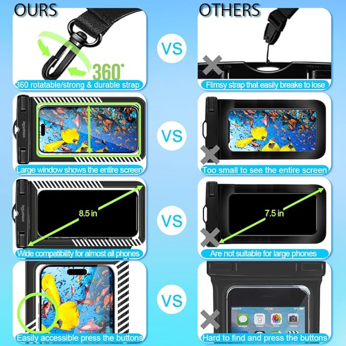 Waterproof Phone Pouches Bags Holder, Cell Phone Water Protectors 4 Pack for Swimming, IPX8 Waterproof Phone case Cover for iPhone 15 14 13 Pro Max 12 11, for Galaxy S24 S23 Ultra Up to 7"