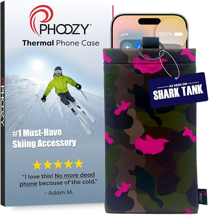 PHOOZY Apollo II Thermal Phone Case Cold Weather Insulated Pouch | Extends Battery Life 4X | NASA Tech Skiing Snowboard Accessories | Military Grade | Large - Pink CAMO