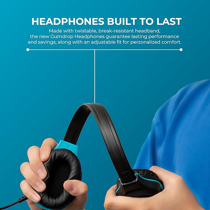 Gumdrop DropTech On-Ear Wired Headphones with Microphone | 3.5 mm Jack Long Tangle Free Chew-Proof Cord Rugged Drop Tested and Comfortable for Kids, Students, Classroom and School Use - Black