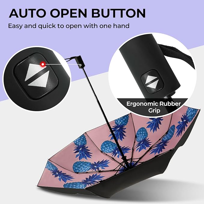 LLanxiry Compact Travel Umbrella, 44" Canopy, Automatic Open/Close Windproof Umbrella, 210T Pongee, 8-Rib Fiberglass, Travel Size Mini, Portable Rain/Sun Umbrellas UPF 50+ with Cover