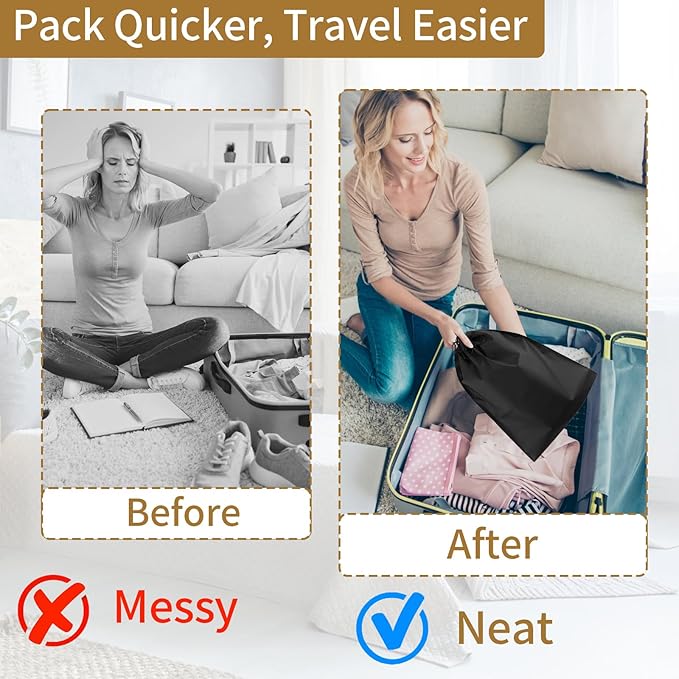 20 Pack Black Shoe Bags for Travel, 15.7" x 11.8", Waterproof Portable Drawstring Travel Shoe Storage Bags