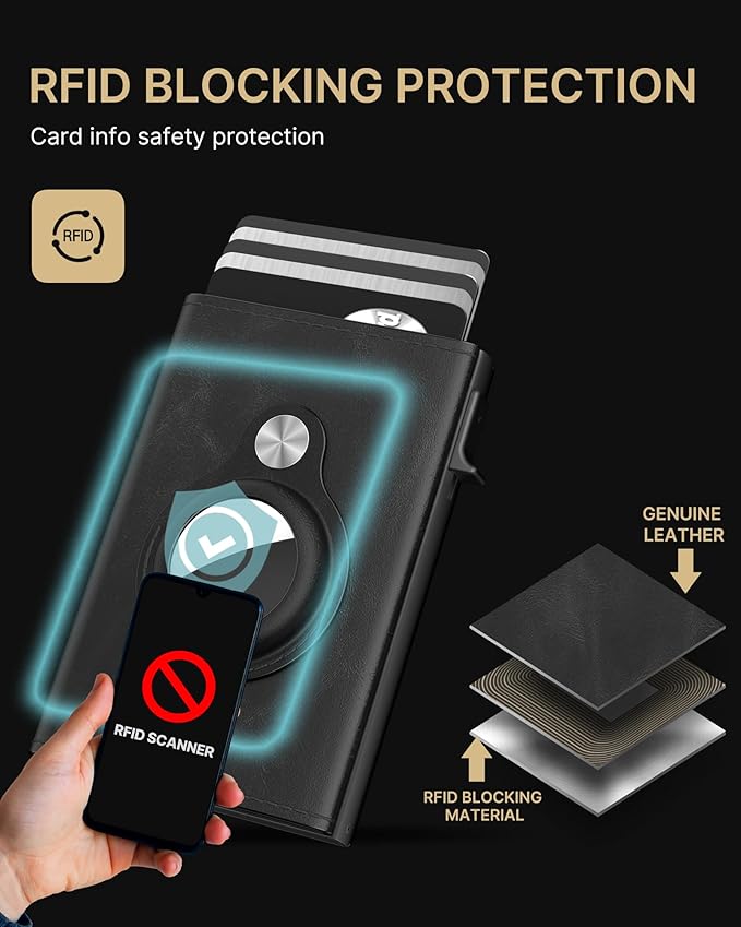 typecase Mens Wallet Card Holder for AirTag: Leather Smart Wallet for Men Compatible with Apple Air Tag, RFID Blocking, Slim, Minimalist - 9-14 Card Capacity | ID Window | Cash Slot (Black)