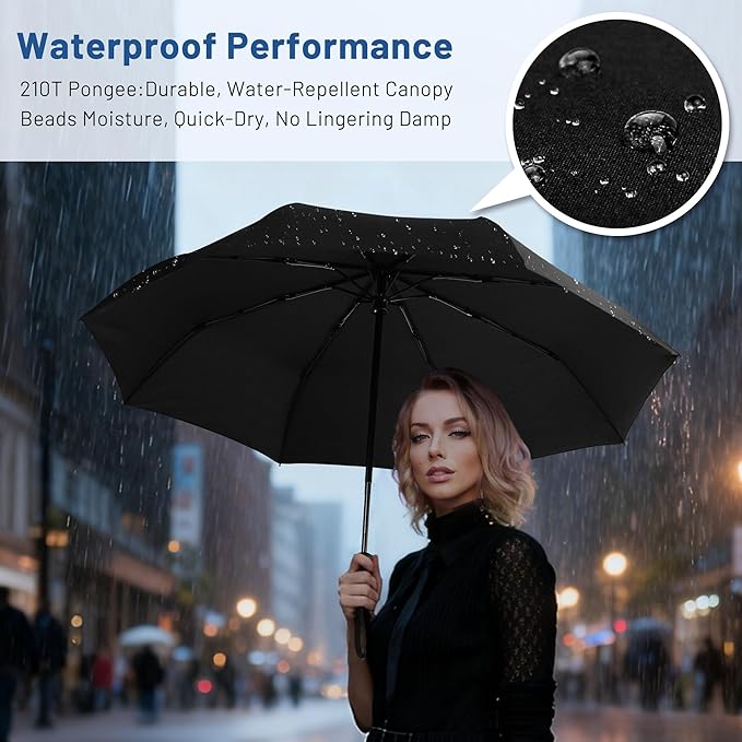 SY COMPACT Travel Umbrella - Windproof Automatic Compact Umbrella, Lightweight Waterproof Design for Backpack, Car & Purse