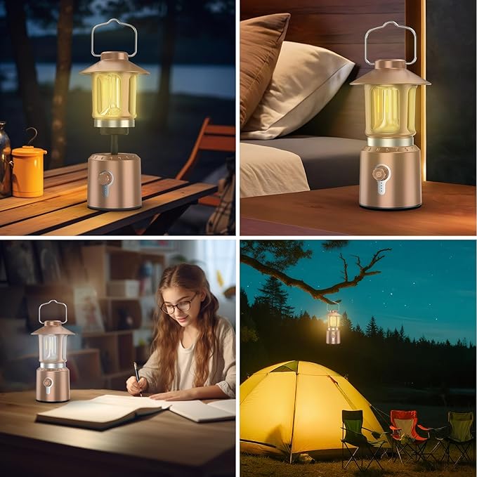 Retro Classic LED Camping Lantern, Rechargeable Stepless Dimming Vintage Lantern, 3 Light Modes (2000K-6500K), 8000mAh Power Bank, Bright Hanging Tent Light for Indoor & Outdoor, Hiking, Camp