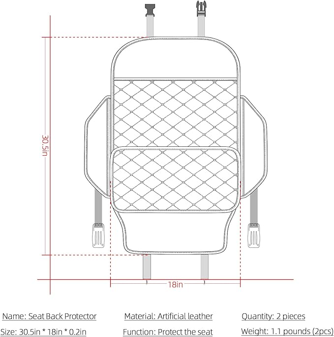 Seat Back Protector + Large Capacity Pocket Storage Organizer,Preventing the Impact of Children Stepping on the Seat Backrest (Brown)
