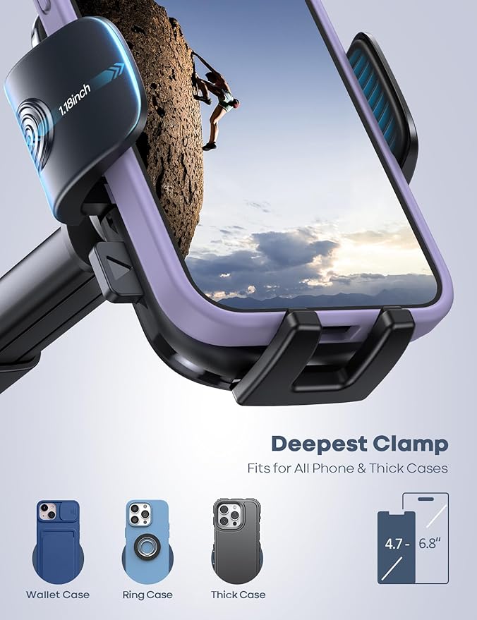 Lamicall Car Phone Mount - [Strongest Military-Grade Suction Cup] 360° Rotation Phone Holders for Your Car Quick Release Adjustable Phone Mount for Car Dashboard for iPhone 17 16 Pro Max Dark Grey