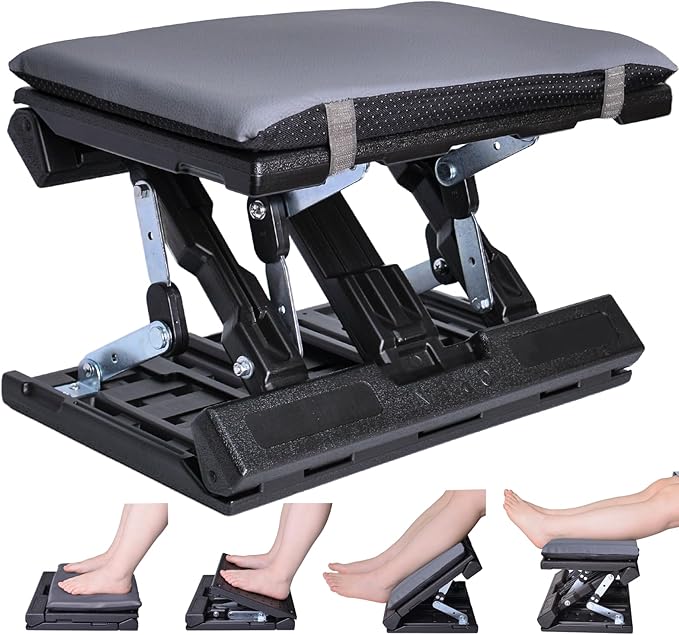 Foot Rest for Under Desk at Work Enlarged, Ergonomic Footrest with Adjustable Height and Angle, Foldable Foot Stool with Removable Pad Massage Beads for Office Gaming Chair Gray