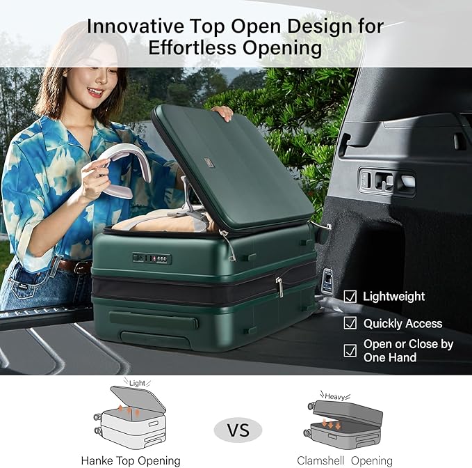 Hanke Hardside Expandable Carry On Luggage, 20 Inch Top Opening Trunk Luggages with Spinner Wheels, All-PC Hard Shell Carry-On Suitcase, Lightweight & TSA Airline Approved (Blackish Green, 46L)