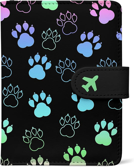 Passport Holder, Travel Wallet Cover with Pen Loop | Cute RFID Blocking Leather Case with Magnetic Closure for Travel Essentials-Pawprint