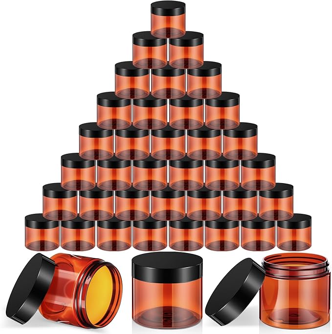 SATINIOR 36 Pieces 1 oz Plastic Jars with Lids Wide Mouth Airtight Reusable Container Acrylic Cosmetic Small Jars for Lotions Ointments Travel Toiletries Creams Make up Storage(Amber)
