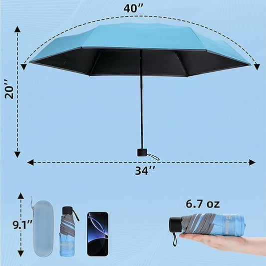 GAOYAING Mini Compact Travel Umbrella with Reflective Safety Stripes, Portable Folding Design with Case