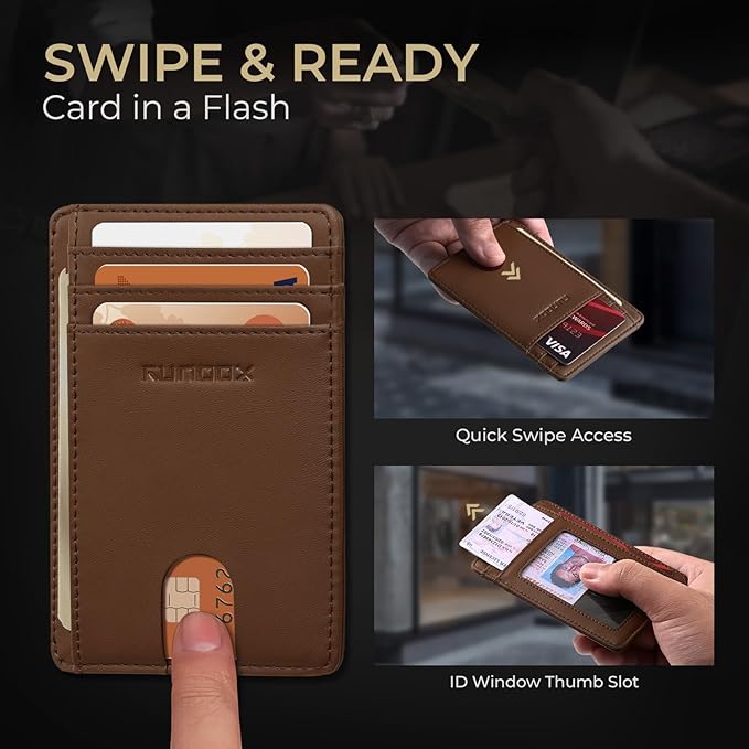 RUNBOX Slim ID Cases Minimalist Front Pocket RFID Blocking Leather Wallets for Men and Women Card Holder Wallets Gifts for men