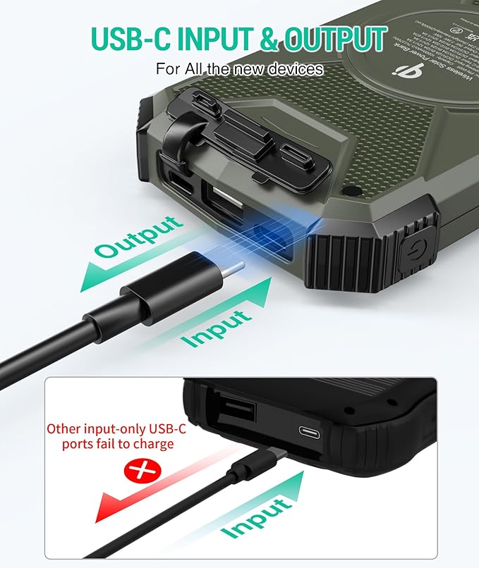 BLAVOR Solar Charger Power Bank 10,000mAh, Portable Wireless Charger, 20W Fast Charging External Battery Pack with USB C for Cell Phones, Solar Panel Charger with Dual Flashlight for Camping